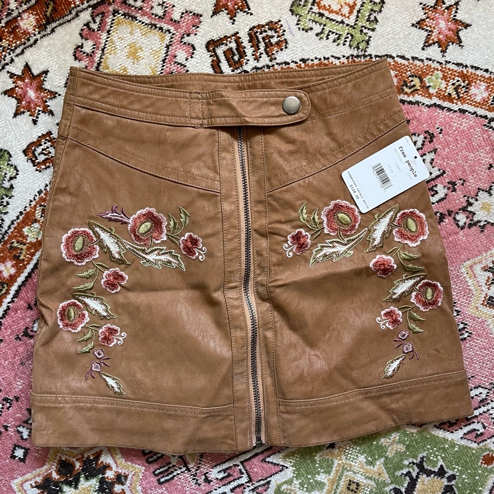 NWT Free People Alanis Floral Moto Front Zip Skirt